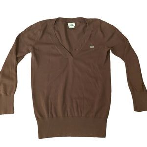 Like-New Prepster V-Neck Lacoste Sweater Size M in Brown
